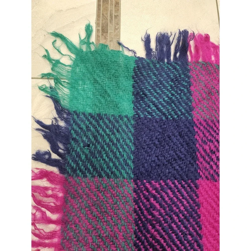 Vintage Avoca Handweavers Wool Blanket Throw Ireland Plaid 54x56 Fringe‎